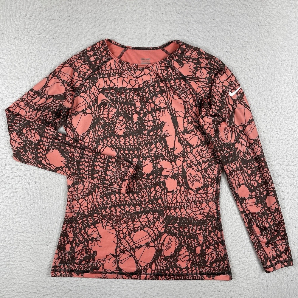 Nike Pro Shirt Womens Large Pink Black Casual Athleisure Activewear Jog Run Walk